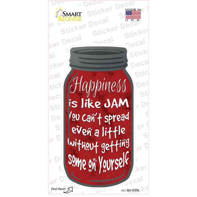MJ-039s-M Happiness Jam Spread Novelty Mason Jar Sticker Decal, Medium