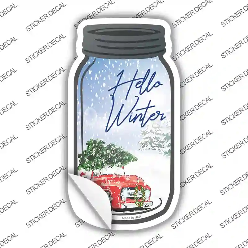 MJ-042s-L Hello Winter Novelty Mason Jar Sticker Decal, Large