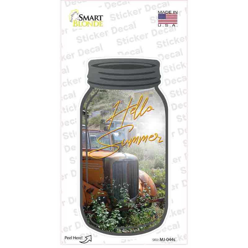 MJ-044s-M Hello Summer Novelty Mason Jar Sticker Decal, Medium