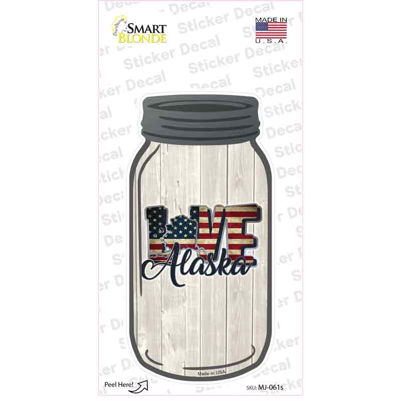 MJ-061s-M Love Alaska Silhouette Novelty Mason Jar Sticker Decal, Medium