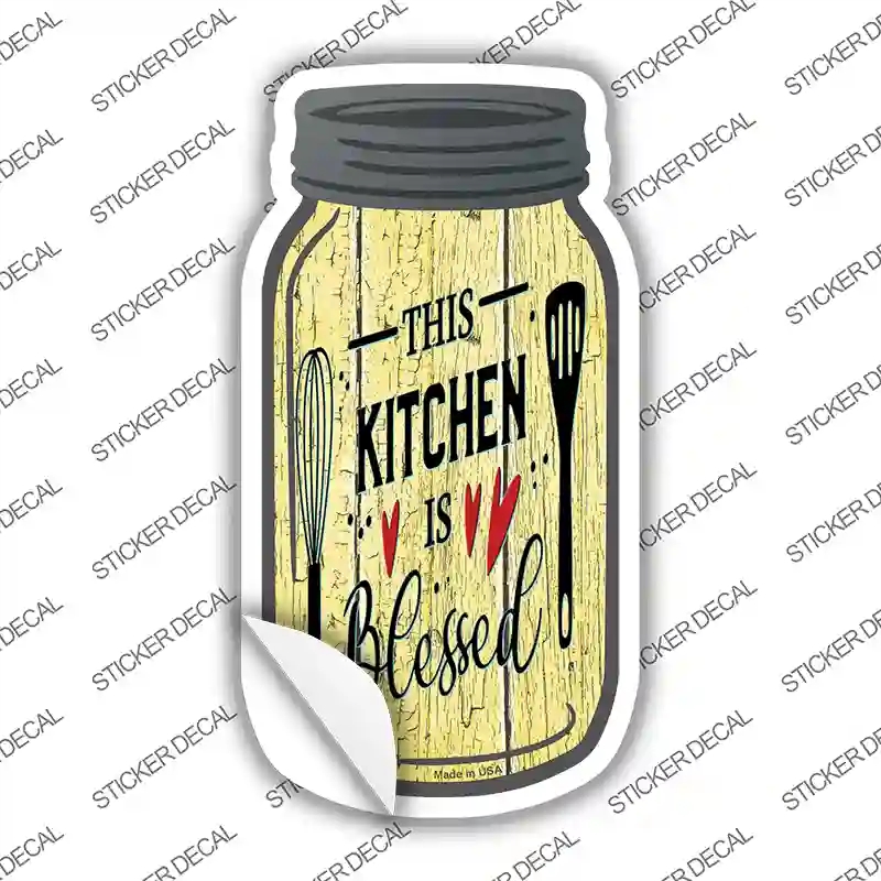 MJ-238s-L Kitchen Blessed Yellow Novelty Mason Jar Sticker Decal, Large