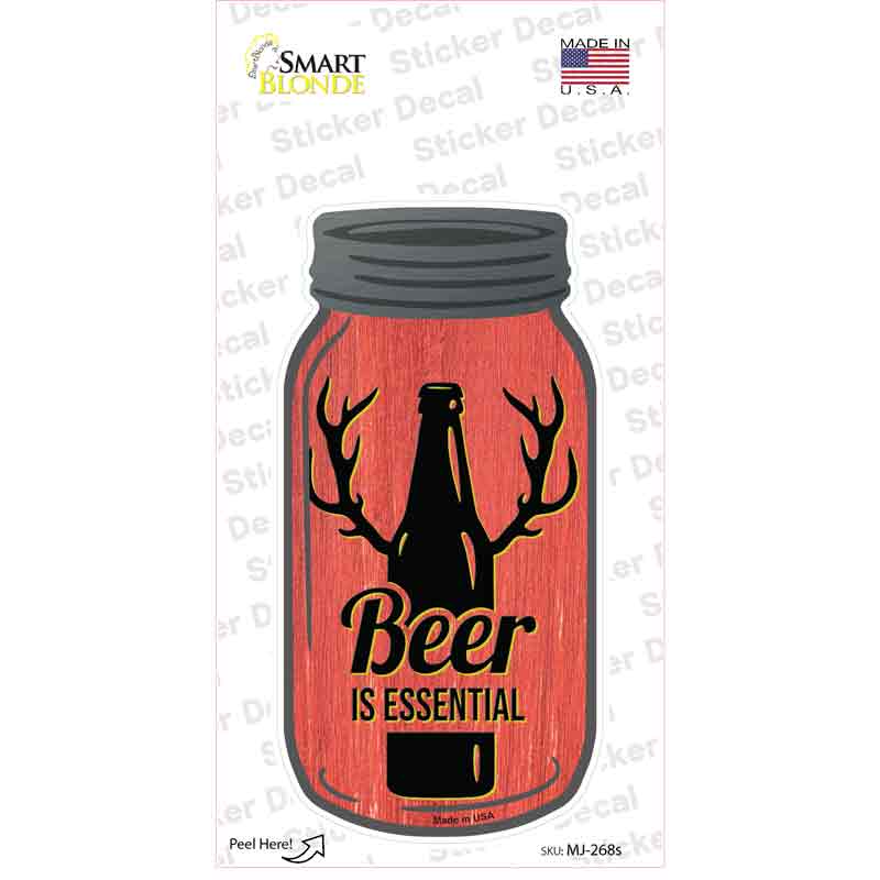 MJ-268s-M Beer Essential Antlers Novelty Mason Jar Sticker Decal, Medium