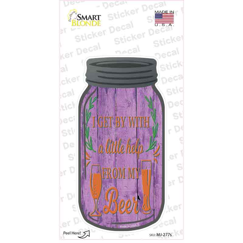 MJ-277s-M Little Help From Beer Novelty Mason Jar Sticker Decal, Medium