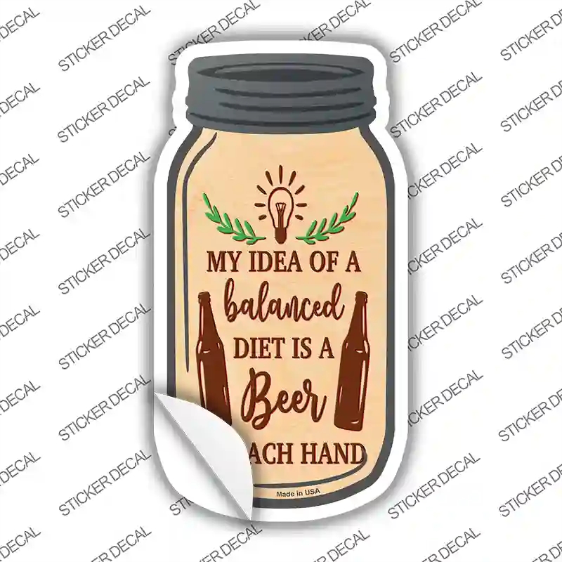 MJ-279s-L Beer in Each Hand Novelty Mason Jar Sticker Decal, Large