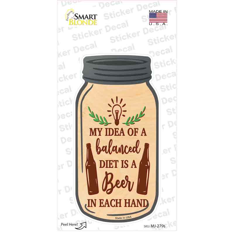 MJ-279s-M Beer in Each Hand Novelty Mason Jar Sticker Decal, Medium