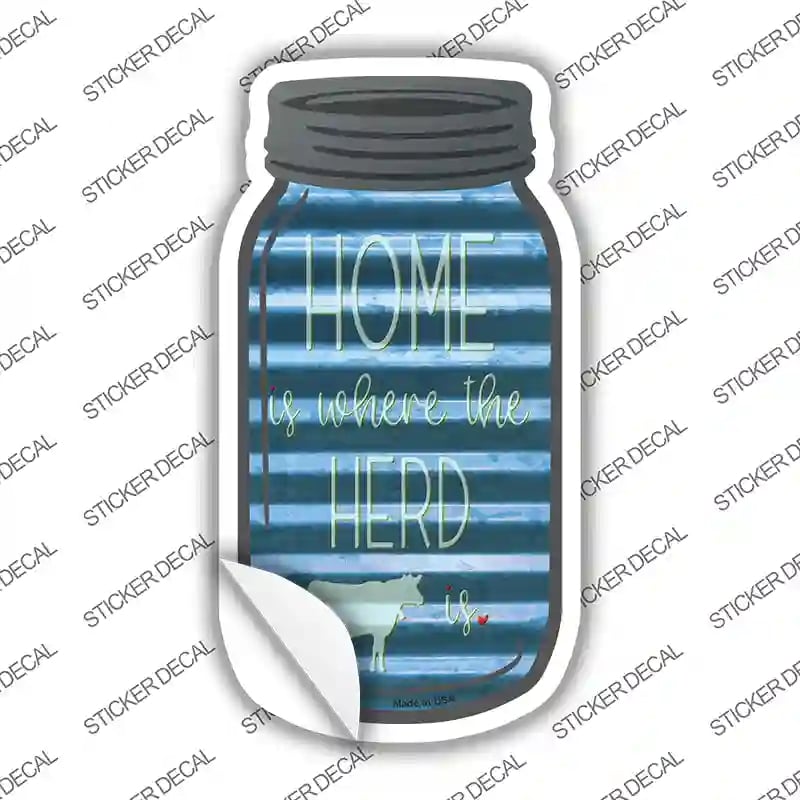 MJ-411s-L Home Where Herd is Corrugated Novelty Mason Jar Sticker Decal, Large