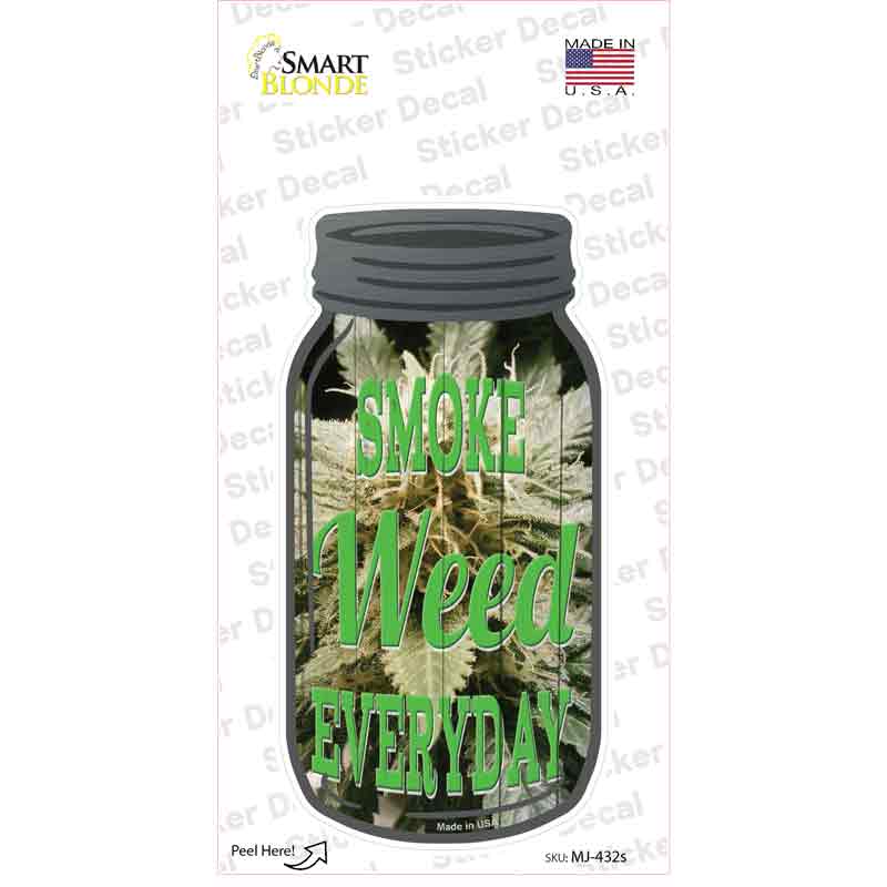 MJ-432s-M Smoke Weed Everyday Bud Novelty Mason Jar Sticker Decal, Medium