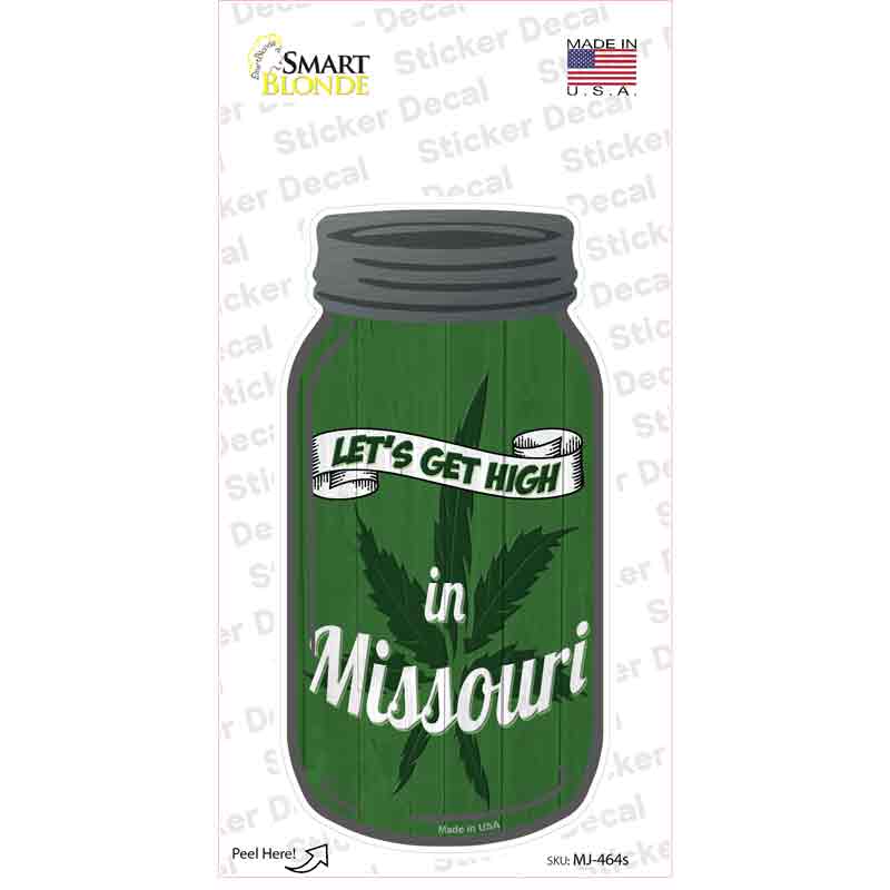 MJ-464s-M Get High Missouri Green Novelty Mason Jar Sticker Decal, Medium