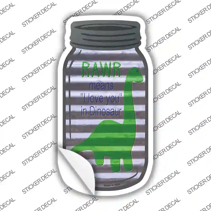 MJ-491s-S Rawr in Dinosaur Corrugated Novelty Mason Jar Sticker Decal, Small
