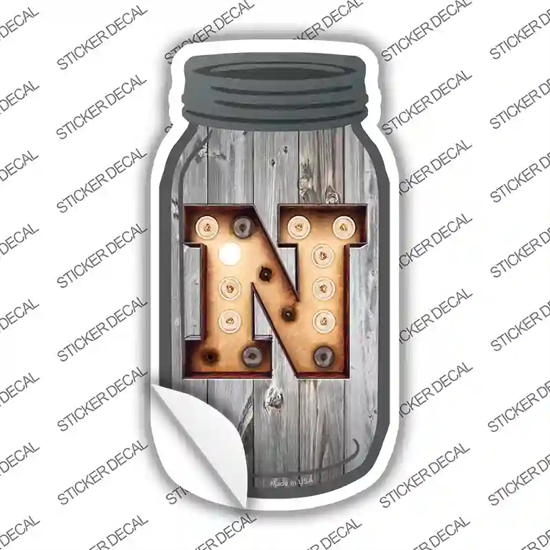 MJ-566s-S N Bulb Lettering Novelty Mason Jar Sticker Decal, Small