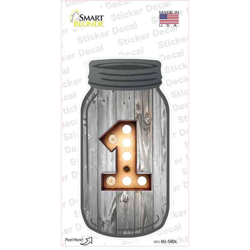 MJ-580s-M 1 Bulb Lettering Novelty Mason Jar Sticker Decal, Medium