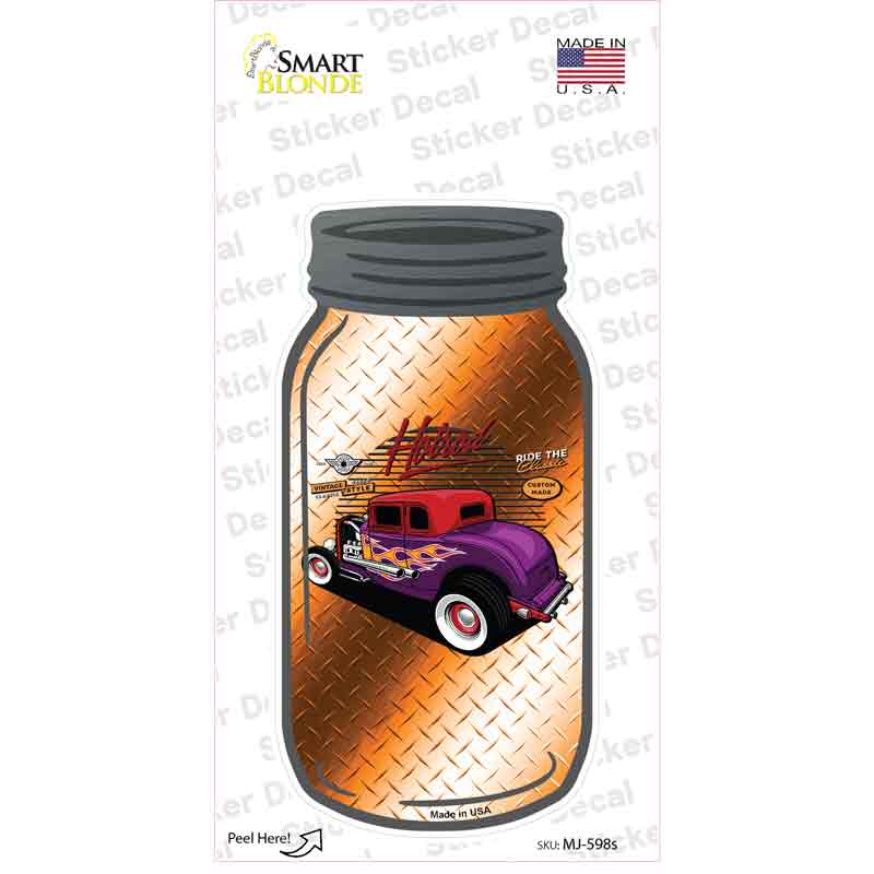 MJ-598s-M Hot Rod Orange Diamond Novelty Mason Jar Sticker Decal, Medium