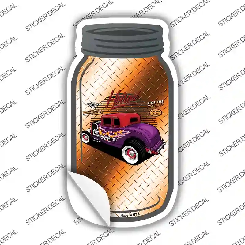 MJ-598s-S Hot Rod Orange Diamond Novelty Mason Jar Sticker Decal, Small