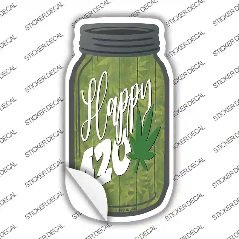 MJ-607s-L Happy 420 Novelty Mason Jar Sticker Decal, Large