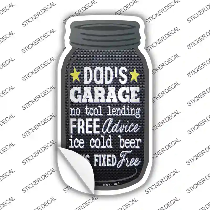 MJ-645s-S Dads Garage Free Advice Novelty Mason Jar Sticker Decal, Small