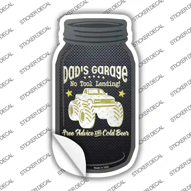 MJ-649s-S Dads Garage Yellow Novelty Mason Jar Sticker Decal, Small