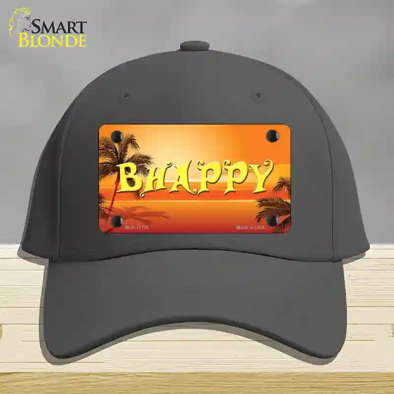 HAT04-MLP-11775 Be Happy Beach Scene Novelty License Plate Hat, Cotton - Charcoal