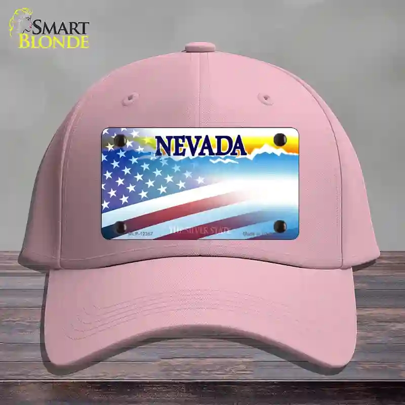 HAT05-MLP-12357 Nevada with American Flag Novelty License Plate Hat, Cotton - Pink