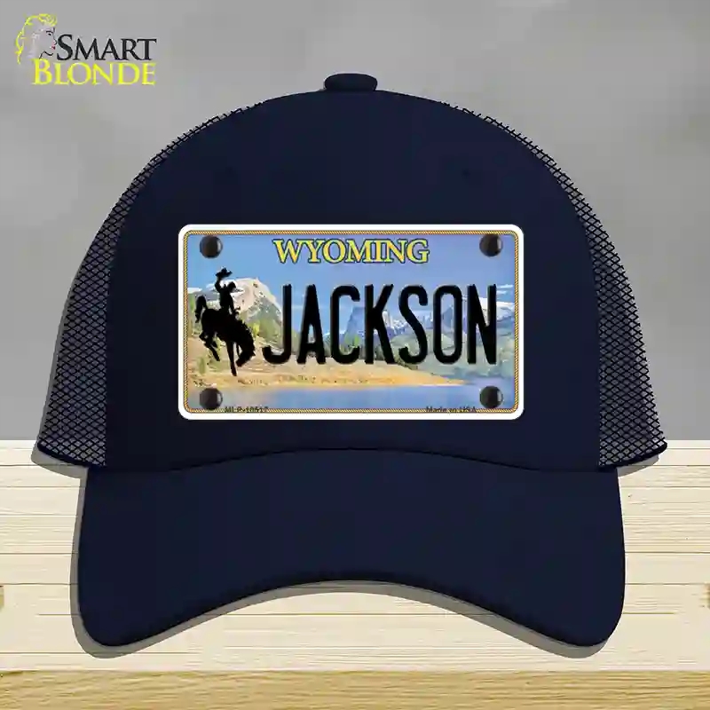 HAT16-MLP-10517 Jackson Wyoming Novelty License Plate Hat, Mesh - Navy
