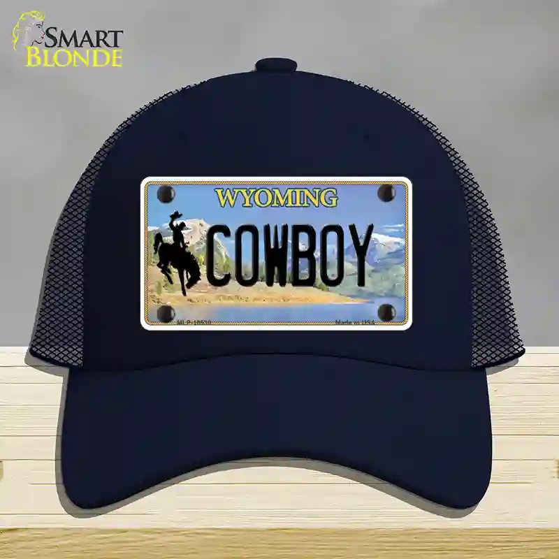 HAT16-MLP-10530 Cowboy Wyoming Novelty License Plate Hat, Mesh - Navy