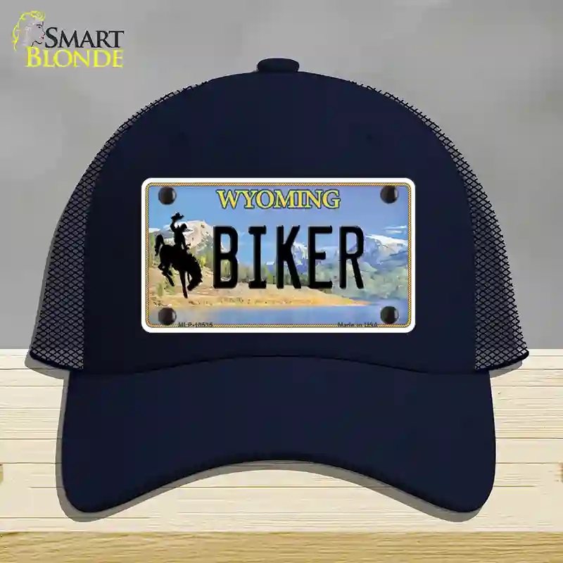 HAT16-MLP-10535 Biker Wyoming Novelty License Plate Hat, Mesh - Navy