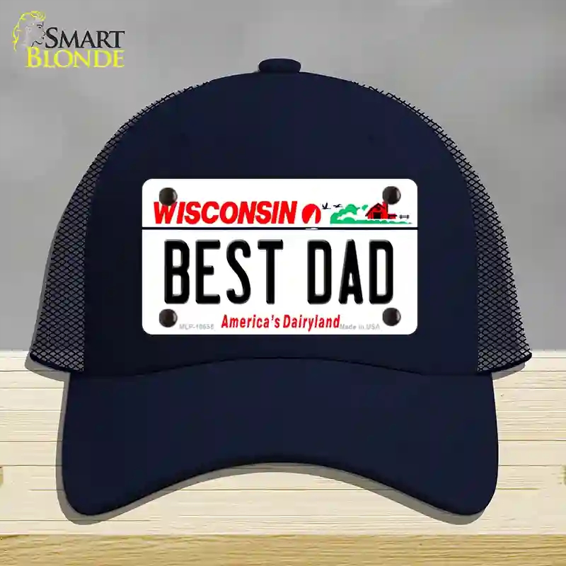 HAT16-MLP-10655 Best Dad Wisconsin Novelty License Plate Hat, Mesh - Navy