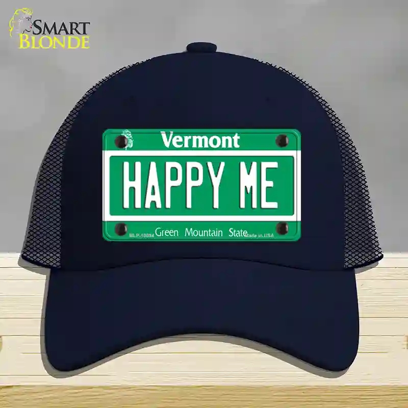 HAT16-MLP-10694 Happy Me Vermont Novelty License Plate Hat, Mesh - Navy