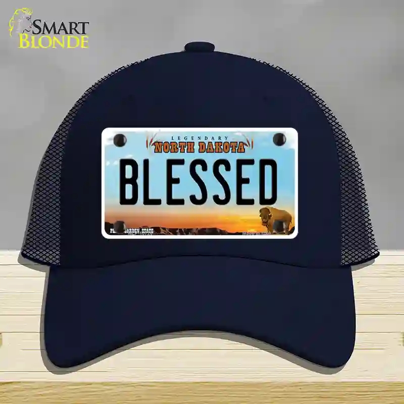 HAT16-MLP-10726 Blessed North Dakota Novelty License Plate Hat, Mesh - Navy