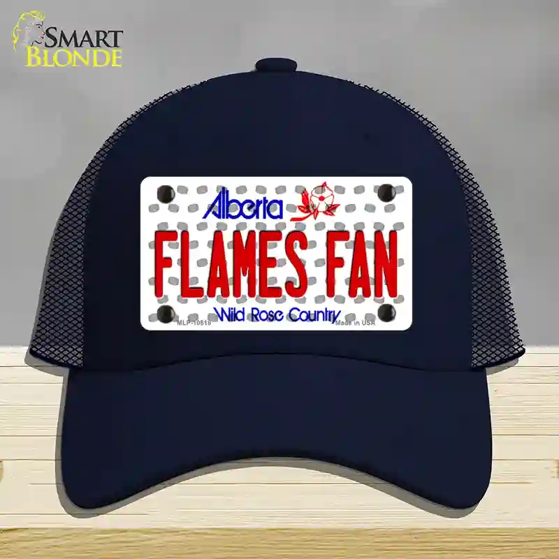 HAT16-MLP-10818 Flames Fan Alberta Novelty License Plate Hat, Mesh - Navy