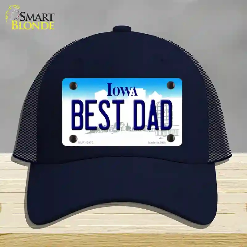 HAT16-MLP-10970 Best Dad Iowa Novelty License Plate Hat, Mesh - Navy