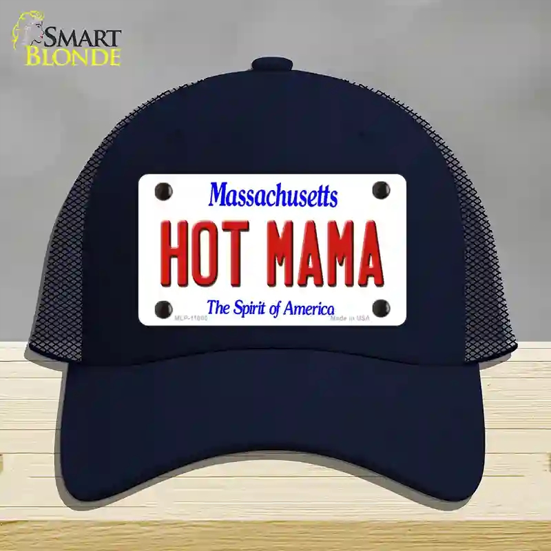 HAT16-MLP-11000 Hot Mama Massachusetts Novelty License Plate Hat, Mesh - Navy
