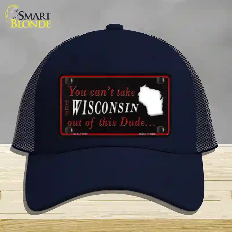 HAT16-MLP-11303 Wisconsin Dude Novelty License Plate Hat, Mesh - Navy