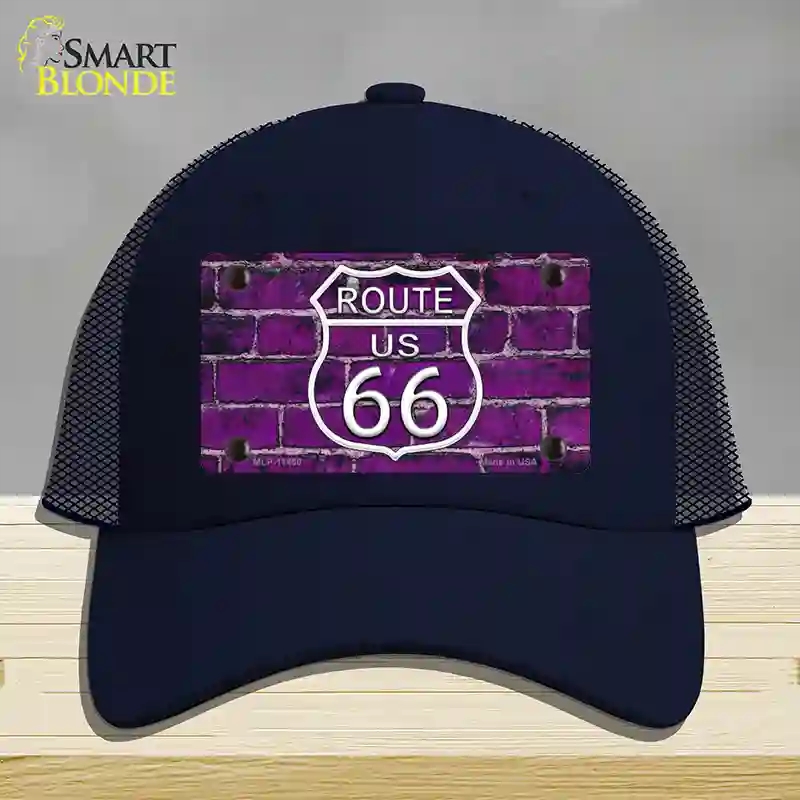 HAT16-MLP-11460 Route 66 Purple Brick Wall Novelty License Plate Hat, Mesh - Navy