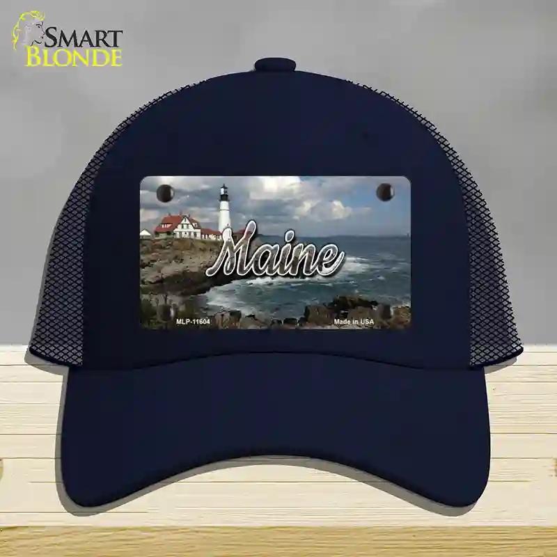 HAT16-MLP-11604 Maine Lighthouse Beach State Novelty License Plate Hat, Mesh - Navy
