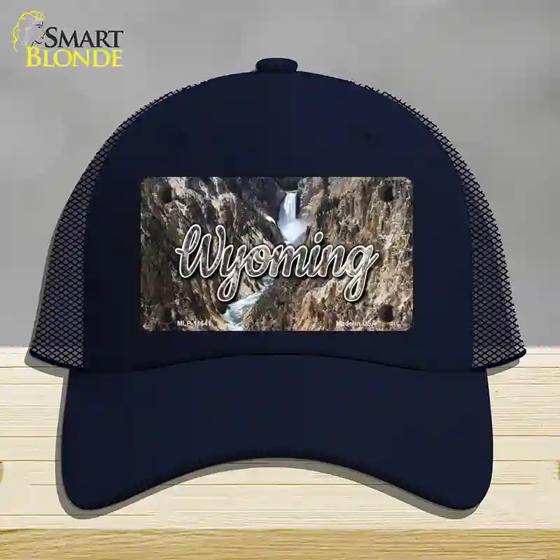 HAT16-MLP-11641 Wyoming Rocky Waterfall State Novelty License Plate Hat, Mesh - Navy