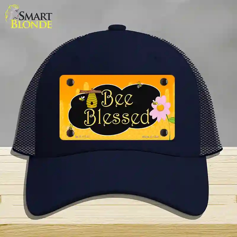 HAT16-MLP-11722 Bee Blessed Honey Hive Novelty License Plate Hat, Mesh - Navy