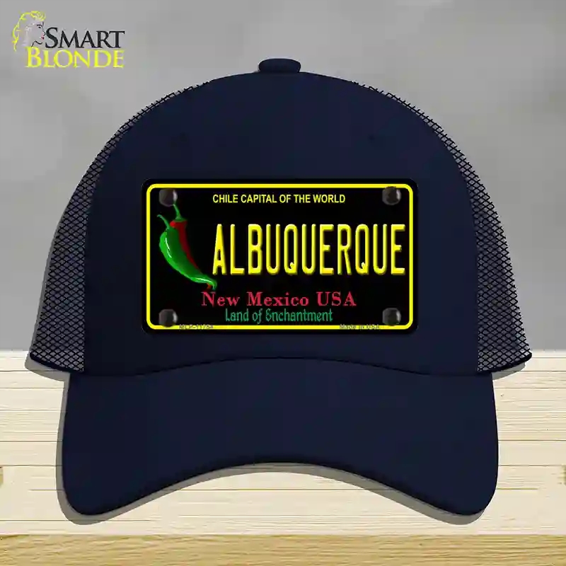 HAT16-MLP-11754 Albuquerque   Mexico Black State Novelty License Plate Hat, Mesh - Navy