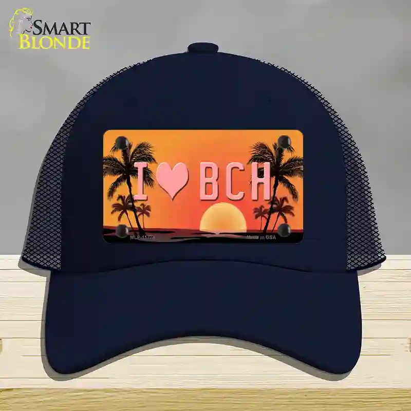 HAT16-MLP-11774 I Love Beach Novelty License Plate Hat, Mesh - Navy