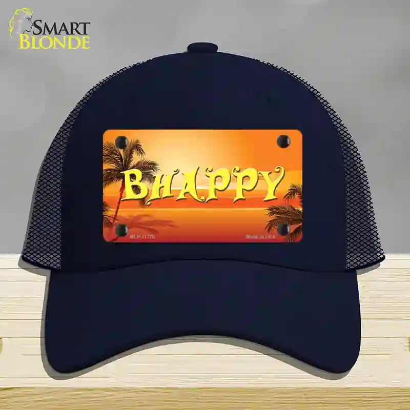 HAT16-MLP-11775 Be Happy Beach Scene Novelty License Plate Hat, Mesh - Navy