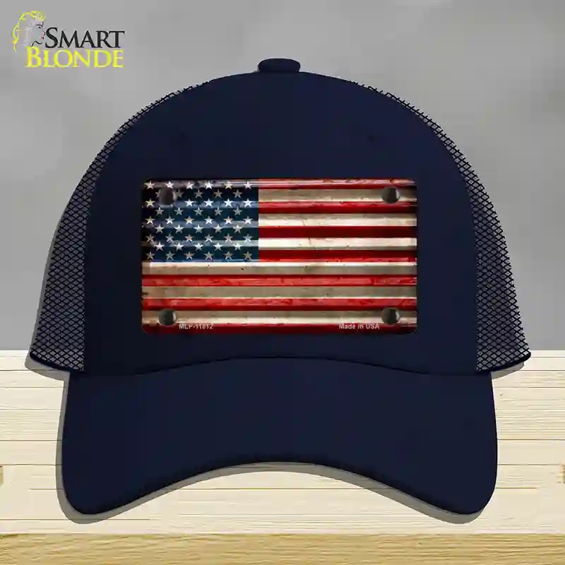 HAT16-MLP-11812 American Flag Corrugated Novelty License Plate Hat, Mesh - Navy