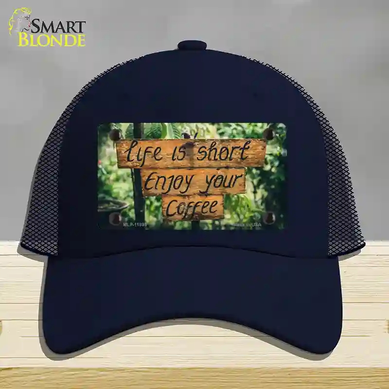 HAT16-MLP-11895 Enjoy Your Coffee Novelty License Plate Hat, Mesh - Navy