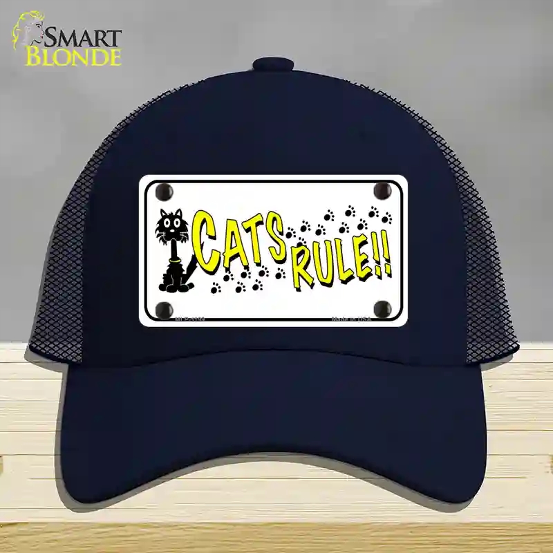 HAT16-MLP-1199 Cats Rule Novelty License Plate Hat, Mesh - Navy