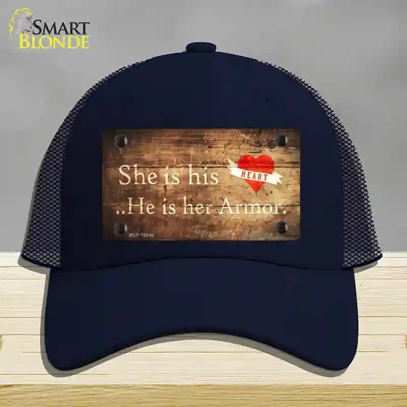HAT16-MLP-12046 His Heart Her Armor Novelty License Plate Hat, Mesh - Navy