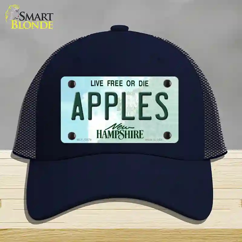 HAT16-MLP-12079 Apples   Hampshire State Novelty License Plate Hat, Mesh - Navy