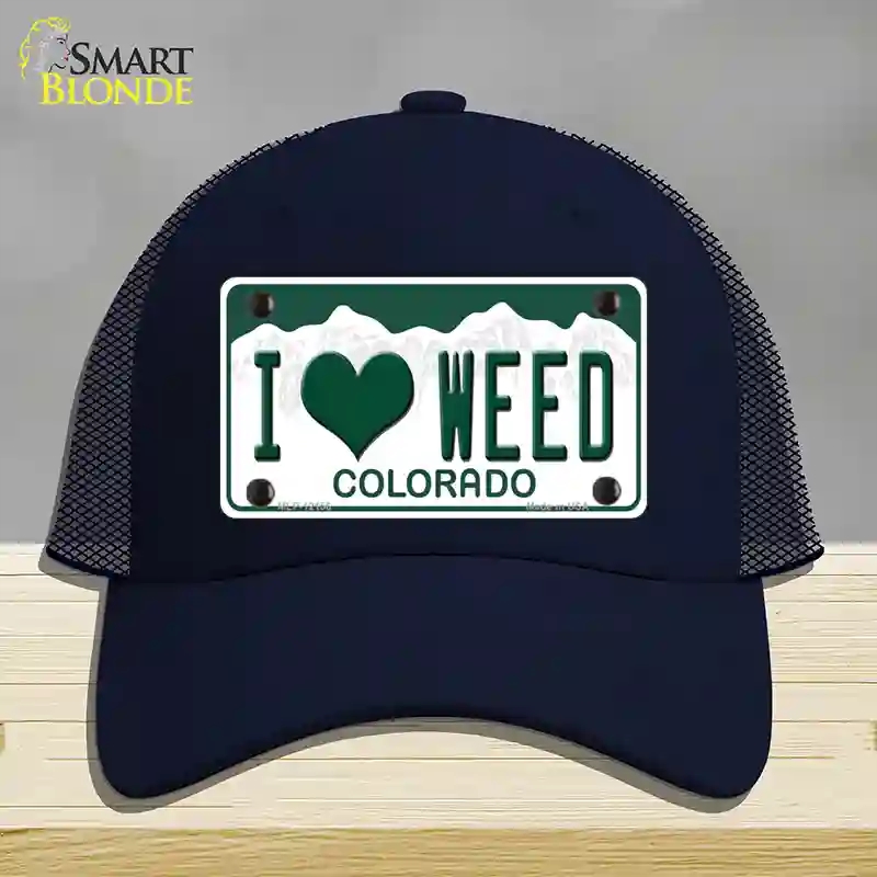 HAT16-MLP-12156 I Love Weed Colorado Novelty License Plate Hat, Mesh - Navy
