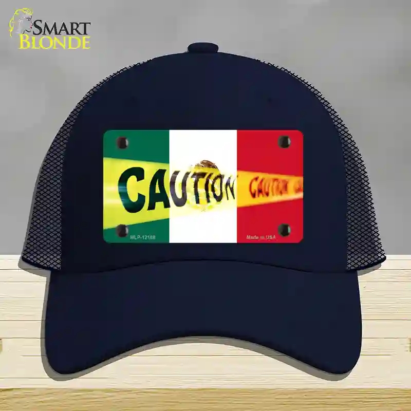 HAT16-MLP-12188 Caution Mexico Flag Novelty License Plate Hat, Mesh - Navy