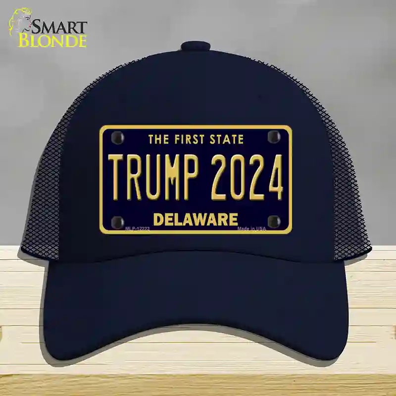 HAT16-MLP-12223 Trump 2024 Delaware Novelty License Plate Hat, Mesh - Navy