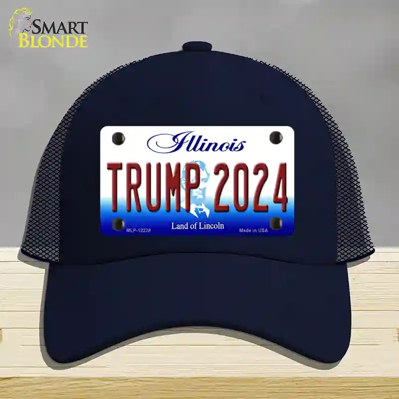 HAT16-MLP-12228 Trump 2024 Illinois Novelty License Plate Hat, Mesh - Navy