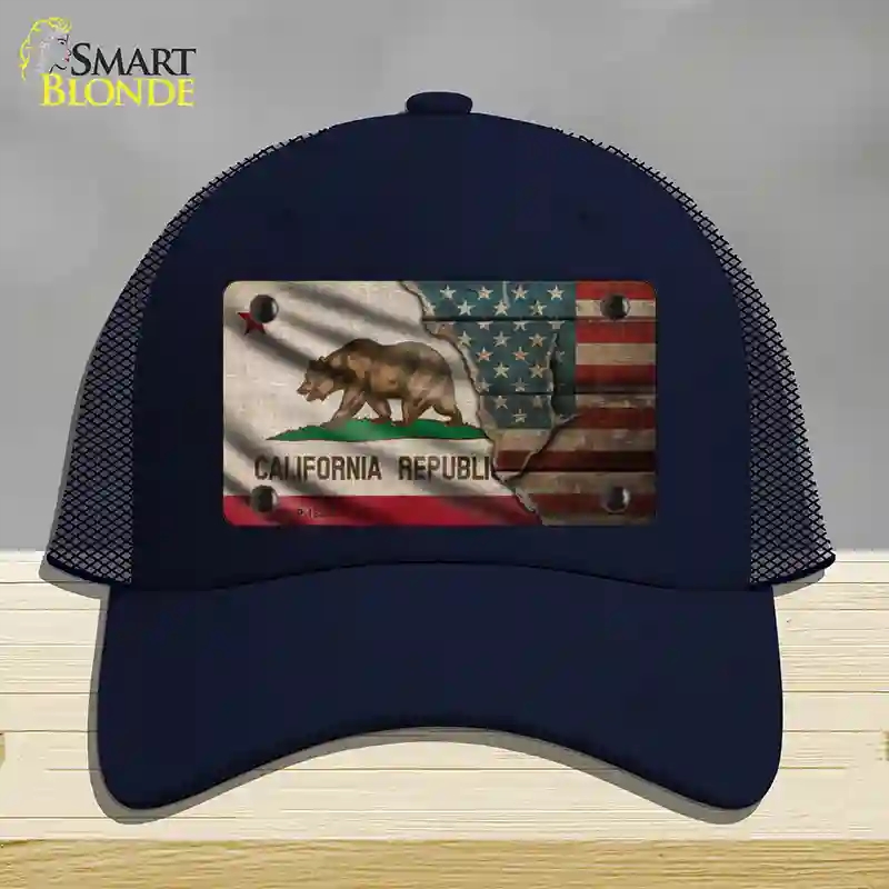 HAT16-MLP-12384 California & American Flag Novelty License Plate Hat, Mesh - Navy