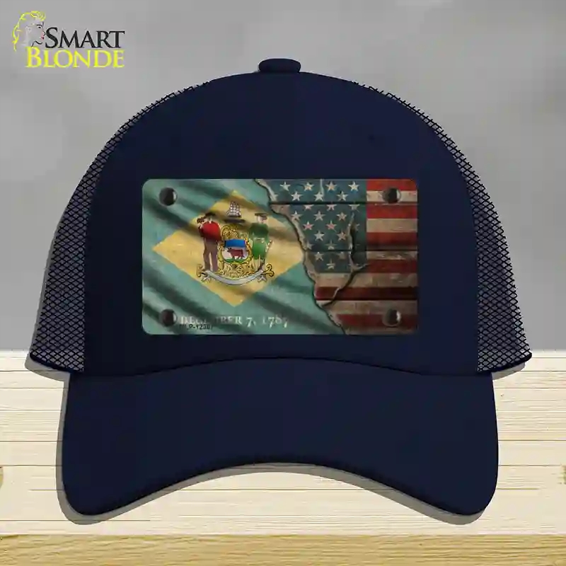 HAT16-MLP-12387 Delaware & American Flag Novelty License Plate Hat, Mesh - Navy